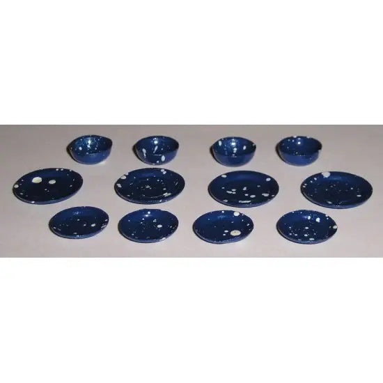 Twelve Blue Speckled Bowl & PLate Set Miniatures MIN039 - Paper-chain Models and Hobbies
